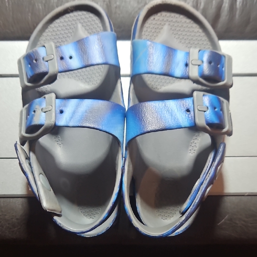 Blue and Gray Comfort Sandals with Adjustable Straps